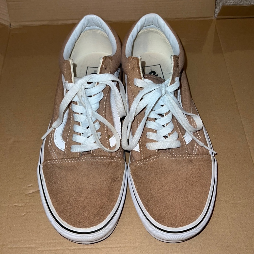 Tan women’s Vans sneakers